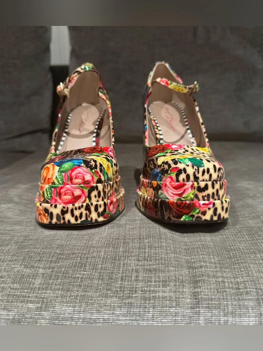 Betsy Johnson Floral Leopard Print Mary Jane Platform Heels - Multicolor